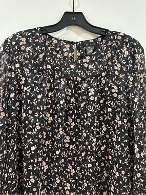 Aqua Black Top with Pale Pink Floral Print Size M